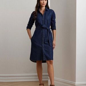 Lauren Ralph LaurenWomen's Belted Denim Shirtdress Pure Rinse Wash Size L